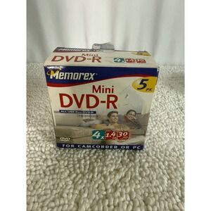 Memorex Mini DVD-R 5 Pack 4x 1430 Min 4GB‎ Recordable Discs Camcorder PC